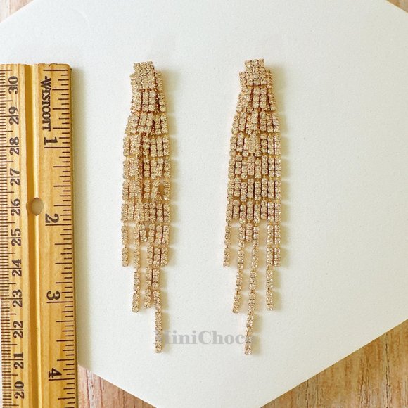 Silver Tone Rhinestone Fringe Double layer Earring - Picture 8 of 8